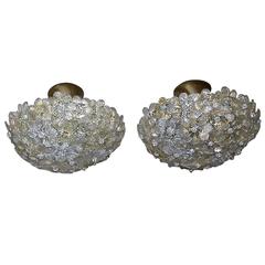 Pair of Murano Glass Floral Semi-Flush Mount Ceiling Lights