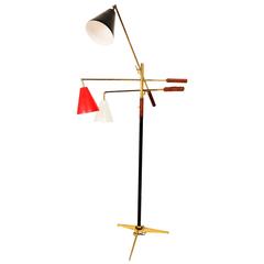 Mid Century Modern Early Triennale Floor Lamp in Brass and Brown Leather 11