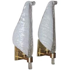 Pair of Barovier Italian Glass Leaf Wall Sconces