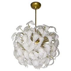 1980 One-of-a-Kind Sphere Chandelier with Murano Glass Leaves