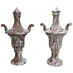 Pair of Monumental Carved Italian Painted Urns
