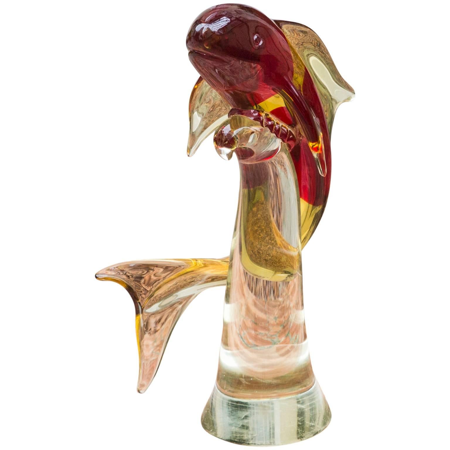 Murano Art Glass Dolphin Sculpture For Sale
