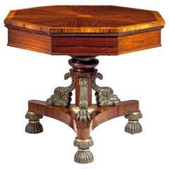 Carved and Gilt-Decorated Rosewood Octagonal Drum Table with Radial Top
