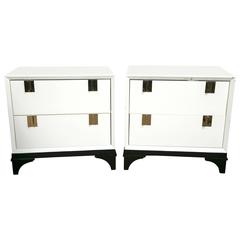 Pair of White Lacquered Nightstands