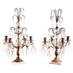 Pair of Cut-Glass and Crystal and Brass Girandoles