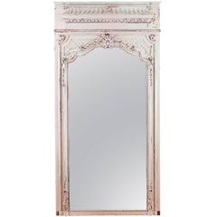 Miroir Trumeau français en bois sculpté et peint, datant d'environ 1880