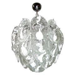 Mazzega Murano White and Clear Glass Chandelier