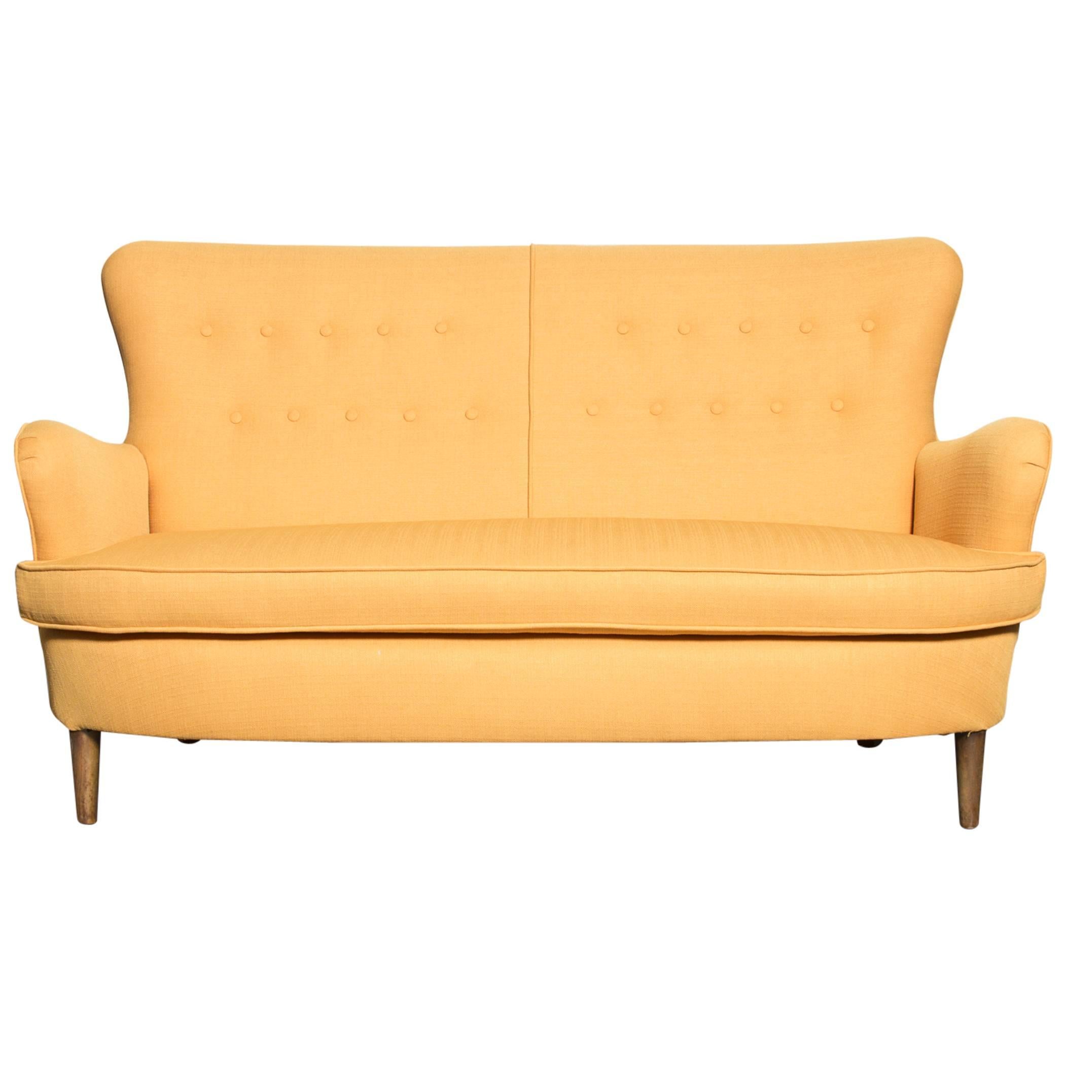 Theo Ruth Style Wingback Loveseat in Sunshine Yellow