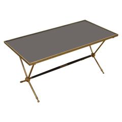 Retro Bagues Style Black Glass and Brass Coffee Table