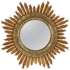 Amazing Spanish Giltwood Sunburst Convex Mirror, circa 1890