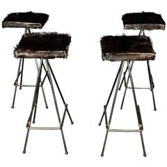 Early Adrian Pearsall Bar Stools, Cowide, 1950s, USA