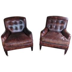 Pair of English Leather Club Chairs