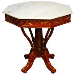 Art Deco Marble Top Teak Octagonal Table