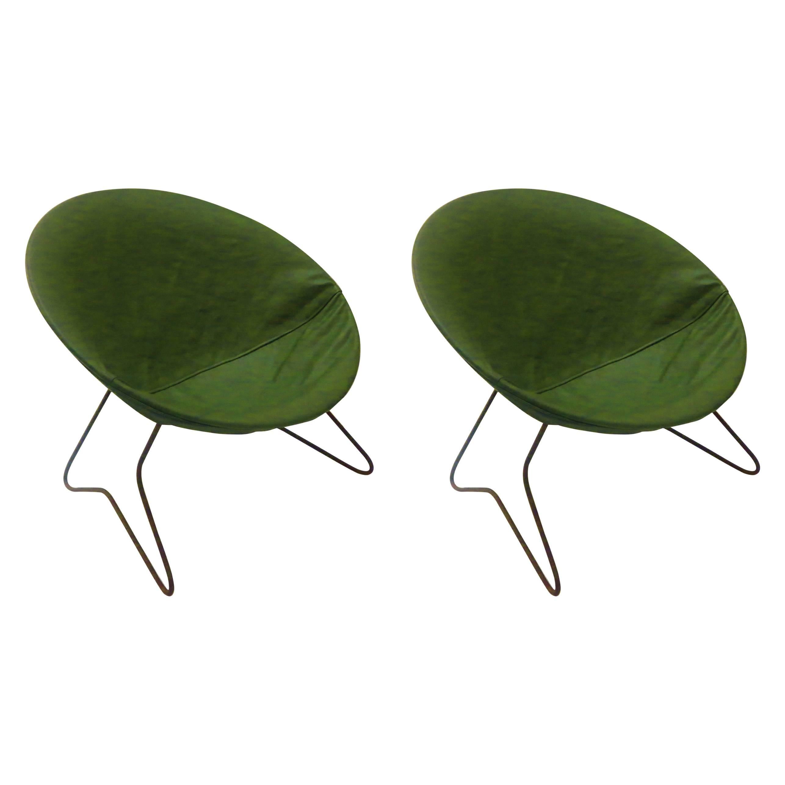 Pair of 1950s Iron and Leather Hoop Chairs Atomic Design