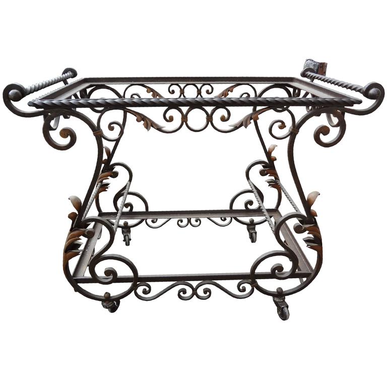 French Wrought Iron Bar Cart with Glass Shelves at 1stDibs wrought