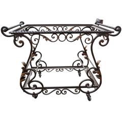 French Wrought Iron Bar Cart with Glass Shelves