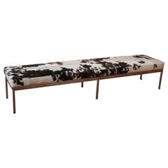 Chrome and Cowhide Covered Bench