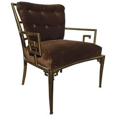 Extraordinary Greek Key Brass Armchair by Mastercraft