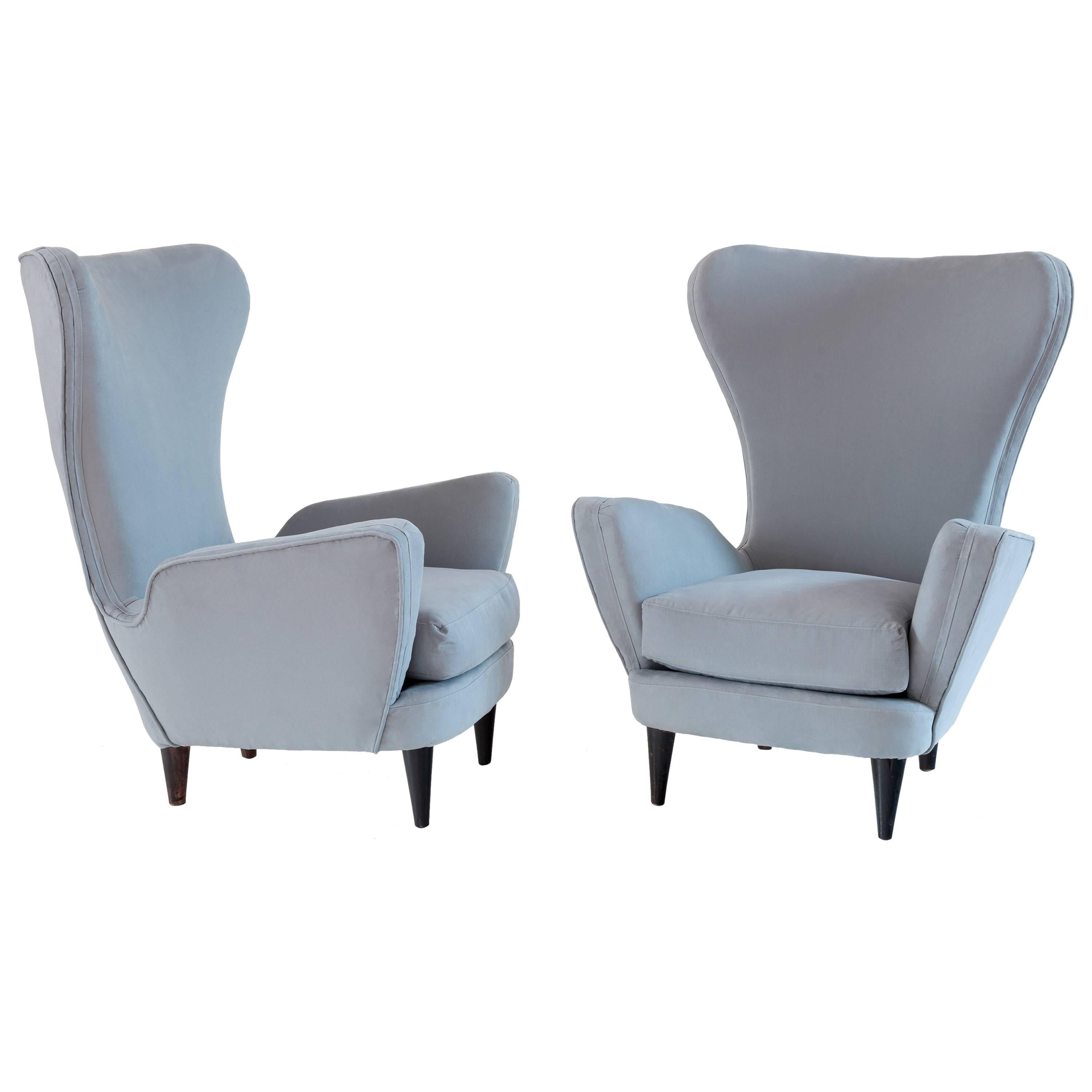 Sculptural Pair of High Back Armchairs, 1955