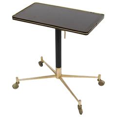 1970s Italian Telescopic Table with Galleried, Veneered Top and Brass Legs