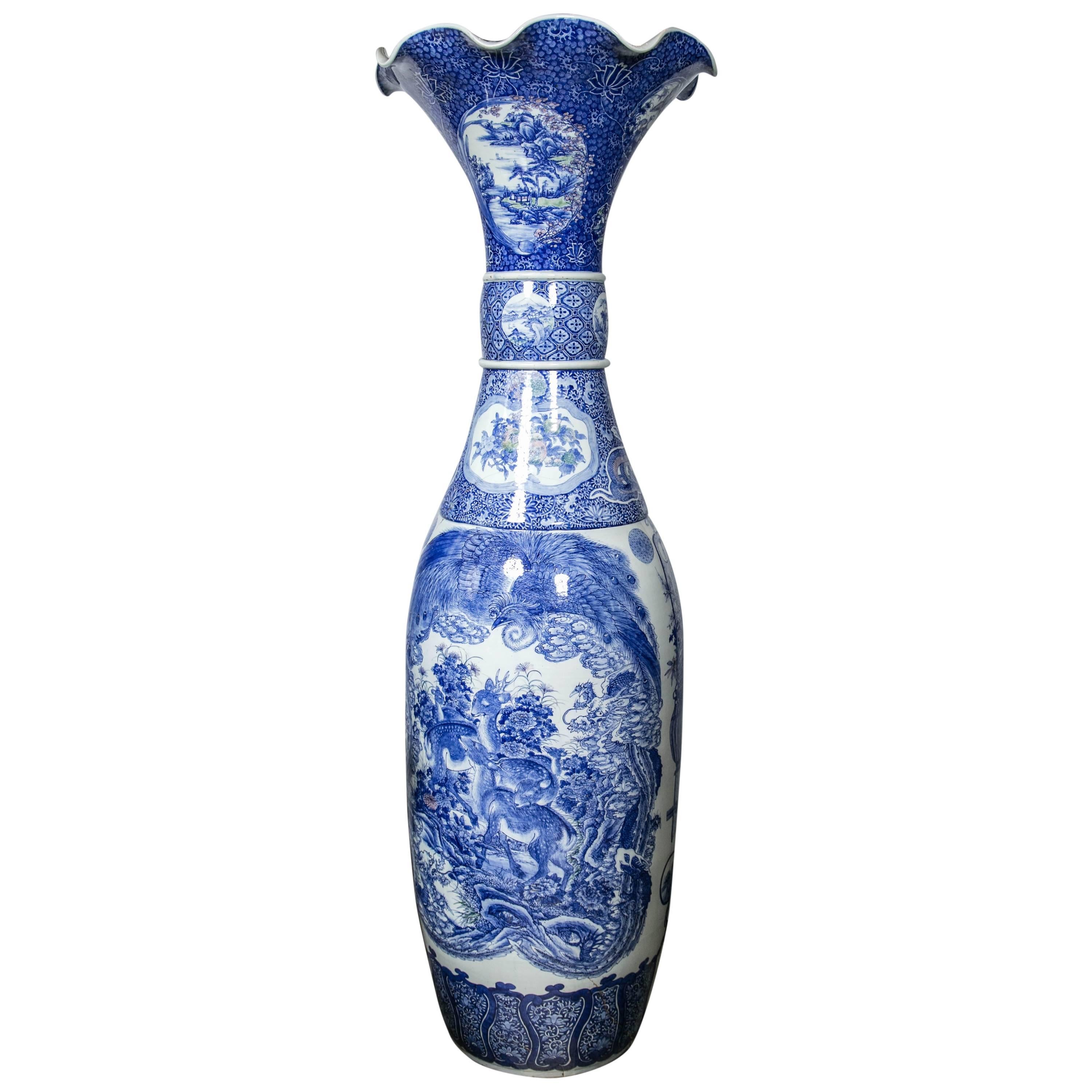 Japanese Blue and White Porcelain Palace Vase For Sale