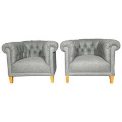 Late 19th Century Pair of Swedish Club Chairs, Felted Wool Upholstery