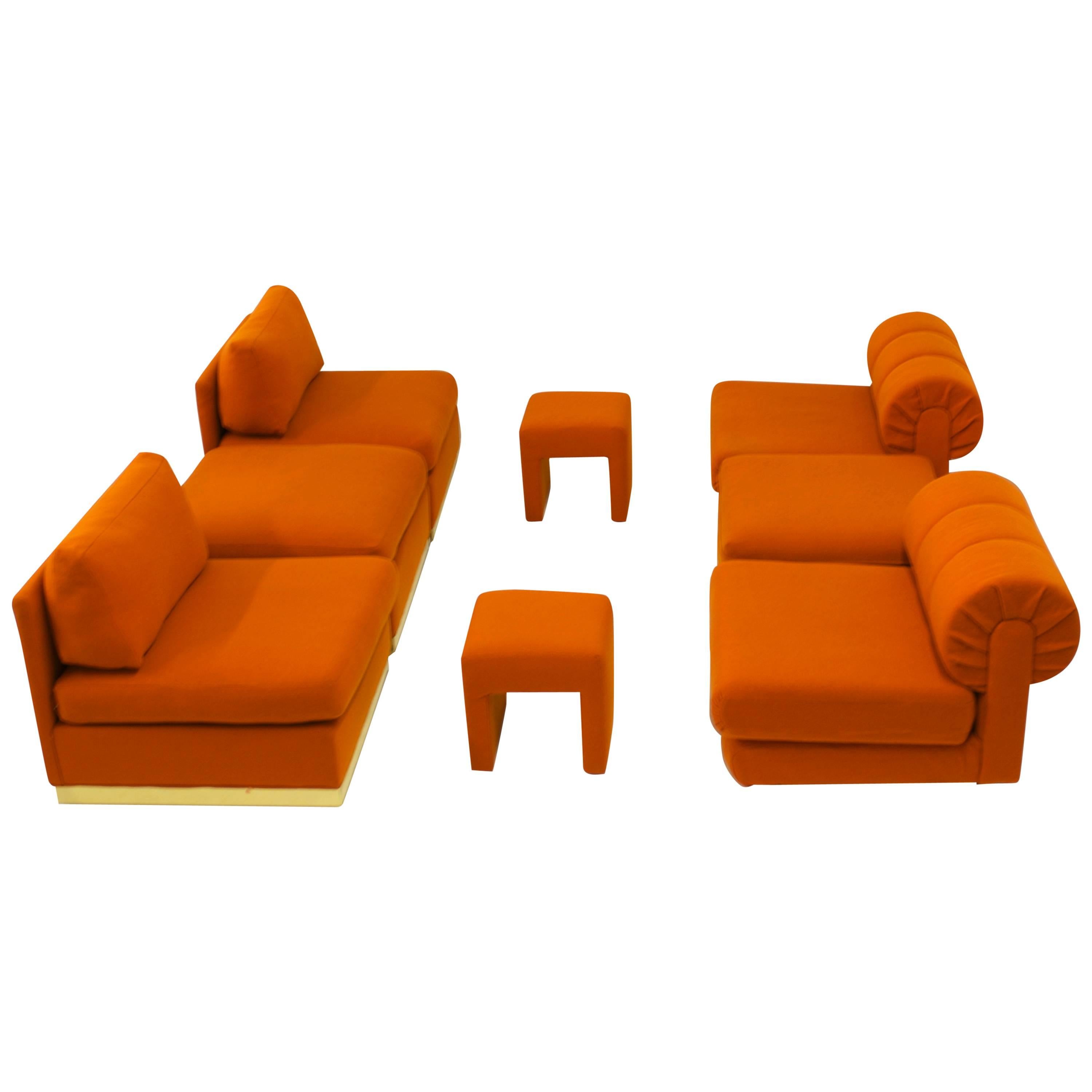 Milo Baughman Sectional with Lounge Chairs and Ottomans