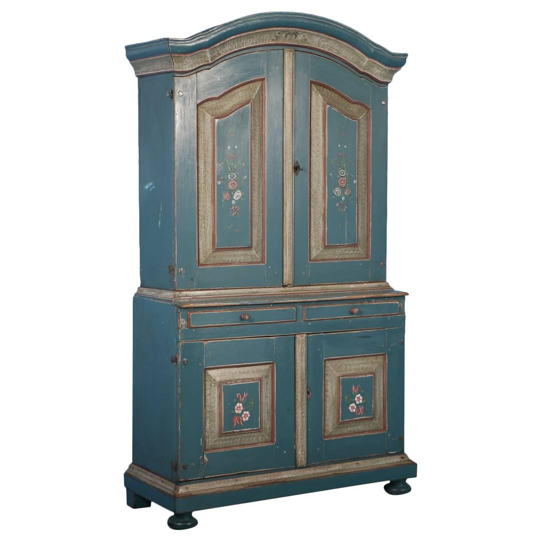 Antique Blue Painted Swedish Cabinet, Dated 1792