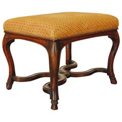 French Louis XV Style Carved Walnut, 19th Century Upholstered Footstool