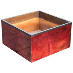Elegant Red Squared Goatskin Planter by Aldo Tura 10