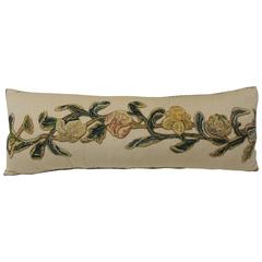 Antique Needlework Tapestry Bolster Pillow