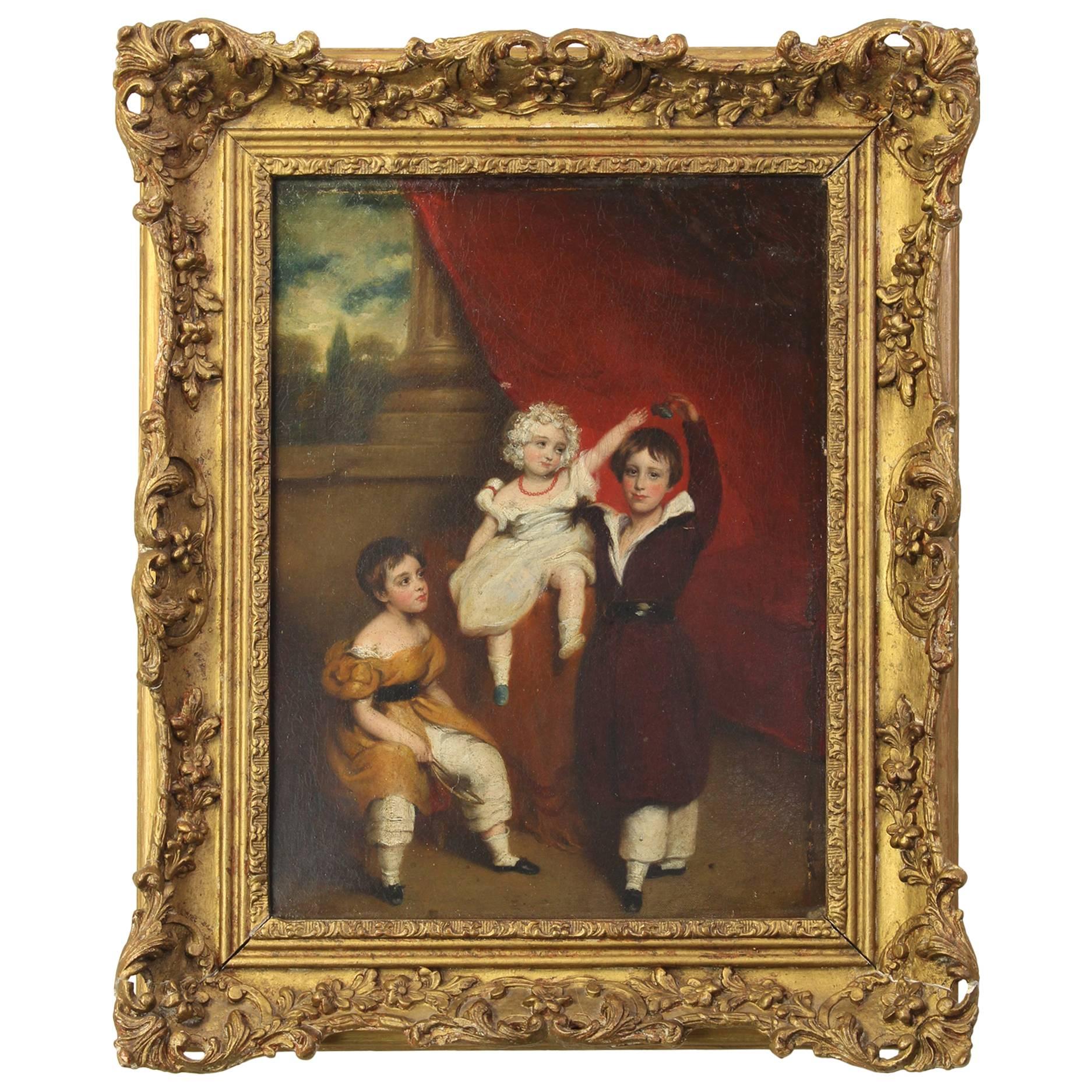 Early 19th Century Oil on Canvas Portrait of Children For Sale