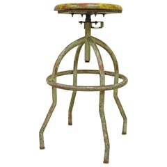 Vintage Adjustable Wood & Metal Work Stool Artist Painters Drafting Swivel Chair