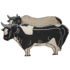 Original Painted Wooden Double Cow Planter