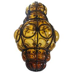 Caged Handblown Murano Glass Pendant Lantern
