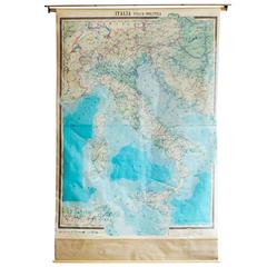 Midcentury Map of Italy, Large Pull Down