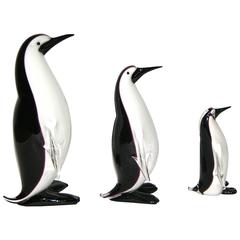 Formia 1990 Family of Three Murano Glass Penguins