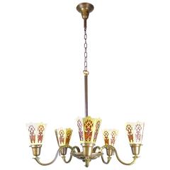 Spanish Colonial Fixture with Cut Out Shades, circa 1930s