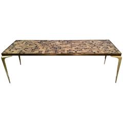 Retro Italian Glass Tile and Brass Cocktail Table