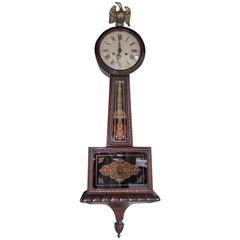 Antique German Mahogany Eglomise Banjo Clock.  Circa 1880