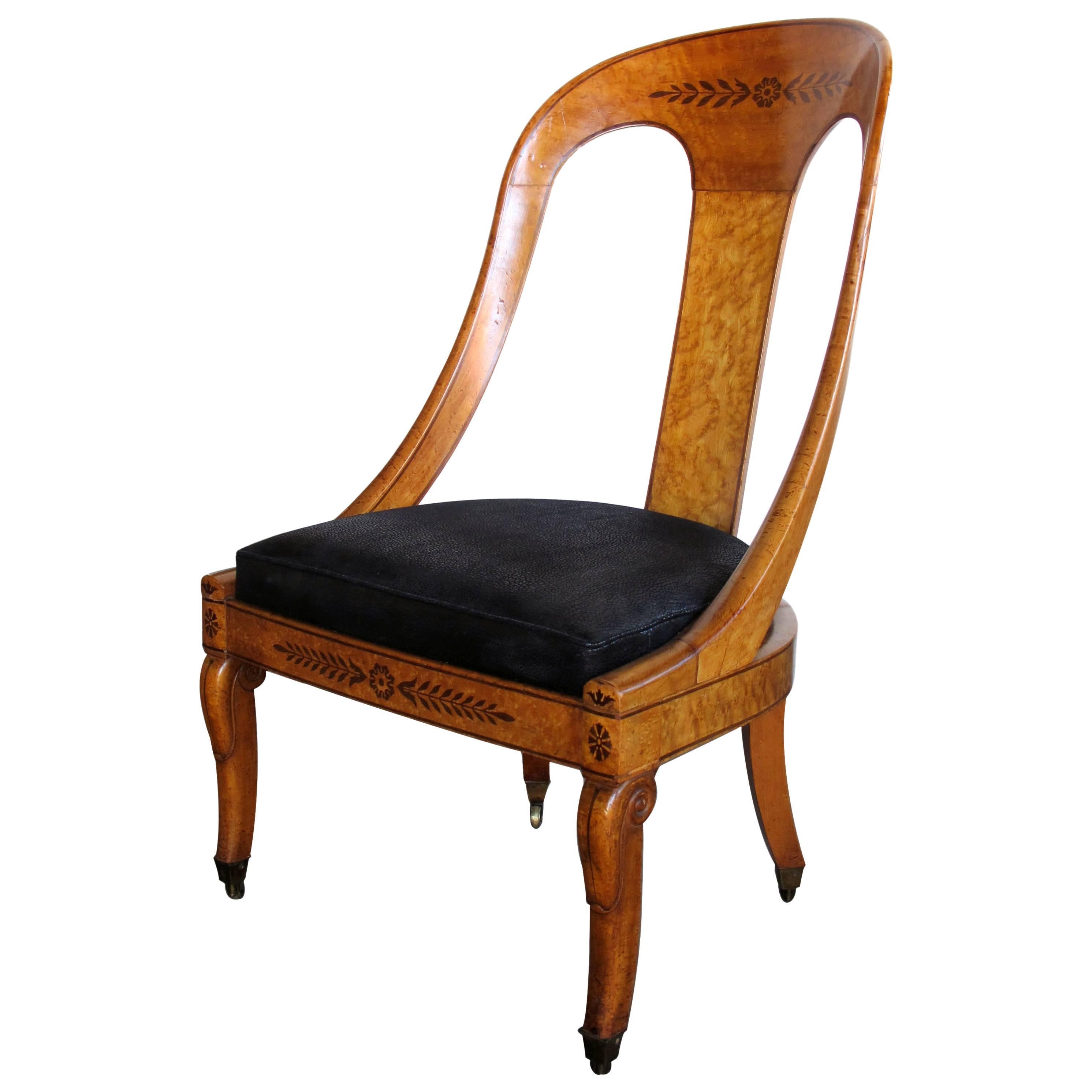 Handsome French Charles X Burl Birch Spoon Back Chair For Sale
