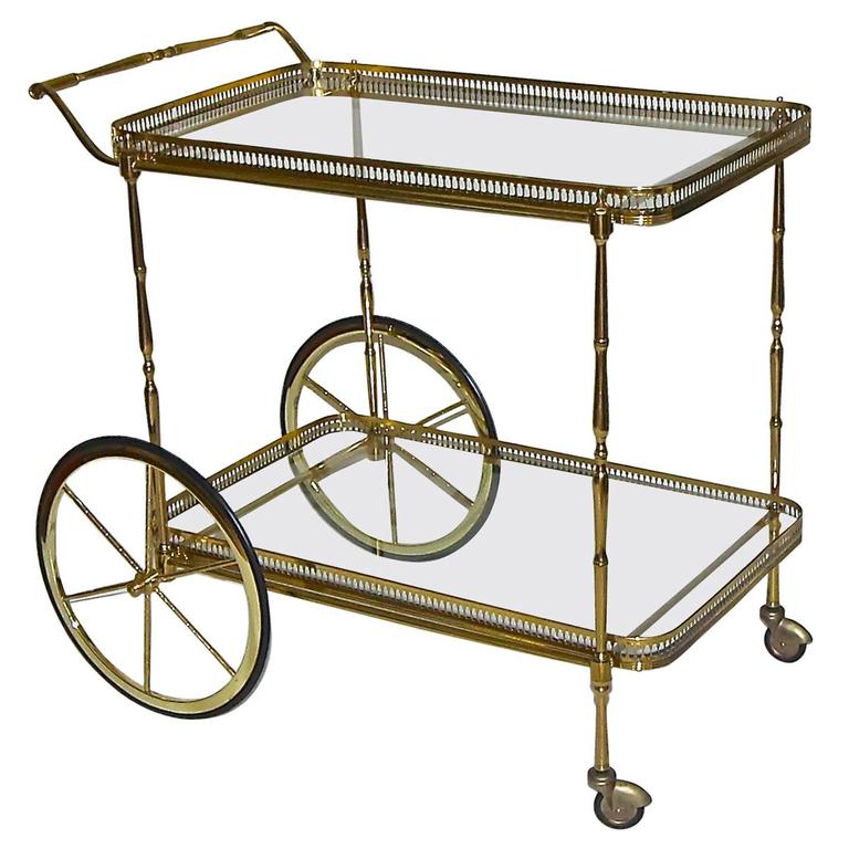 Vintage French Brass Bar Cart at 1stDibs