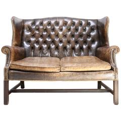 Retro Chesterfield wingback tufted leather sofa