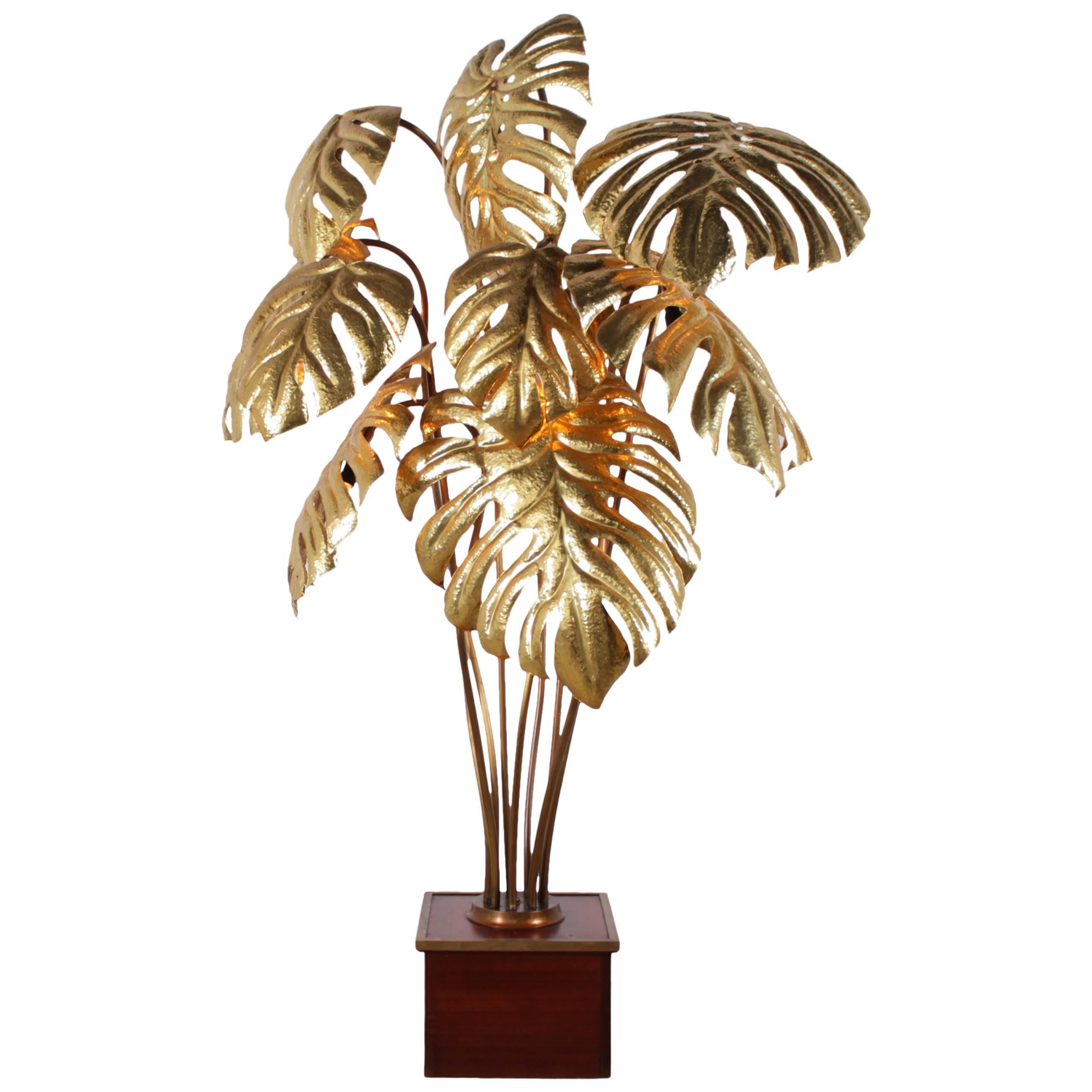 Outstanding Monstera Brass Floor Lamp by Maison Jansen