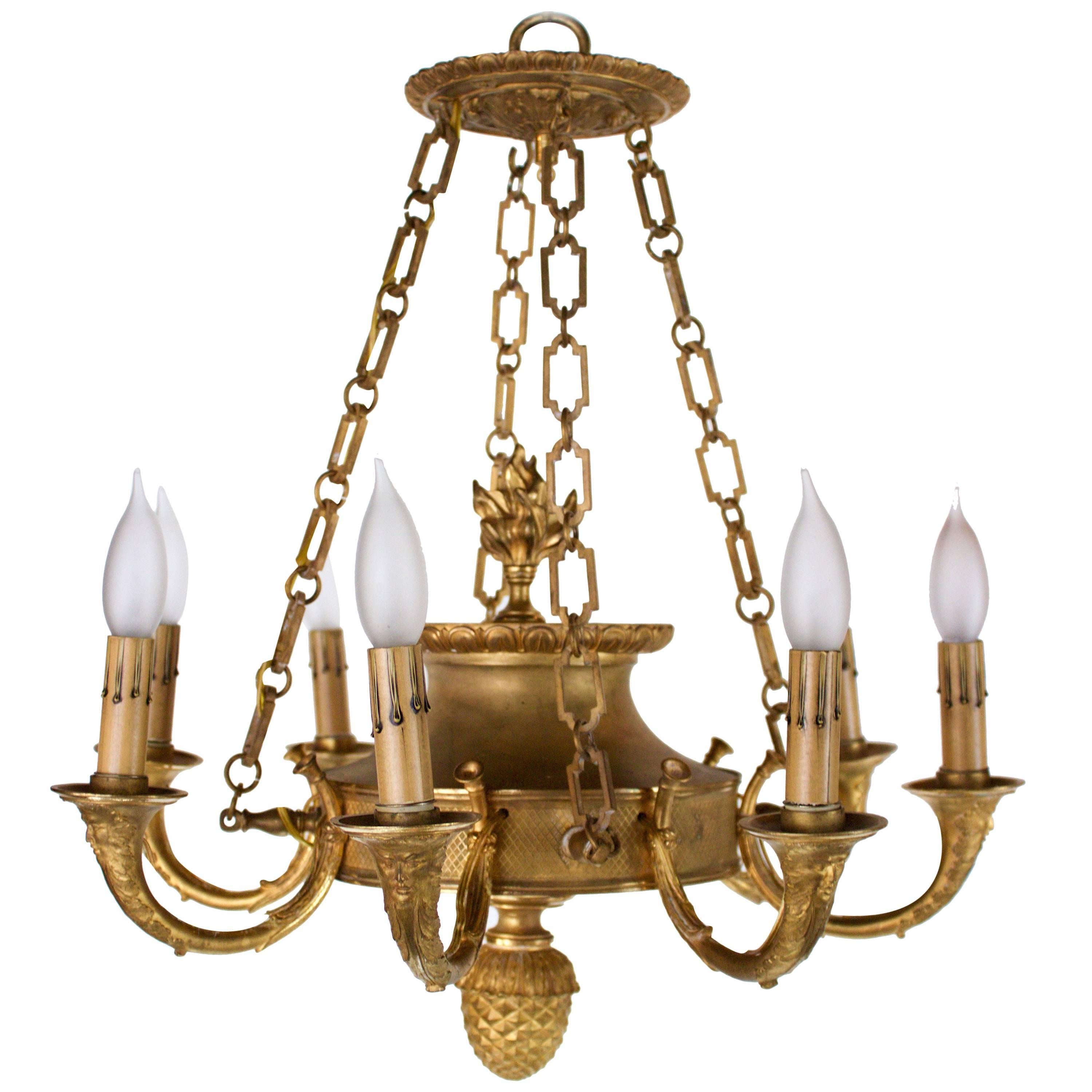 French First Empire Eight-Light Ormolu Bronze Chandelier For Sale