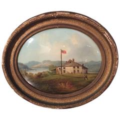 Antique Washington's Newburgh Headquarters, Convex Painting, USA, 1860