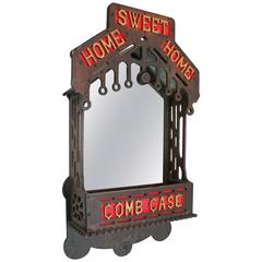 Folk Art Wall Hung " Home Sweet Home " Comb Case and Mirror