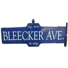 New York Street Sign 1950s Bleecker Ave. Mamaroneck, N.Y. "The Village" Est. 183 8