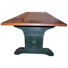 Trestle Table With a Green Base Nine Feet