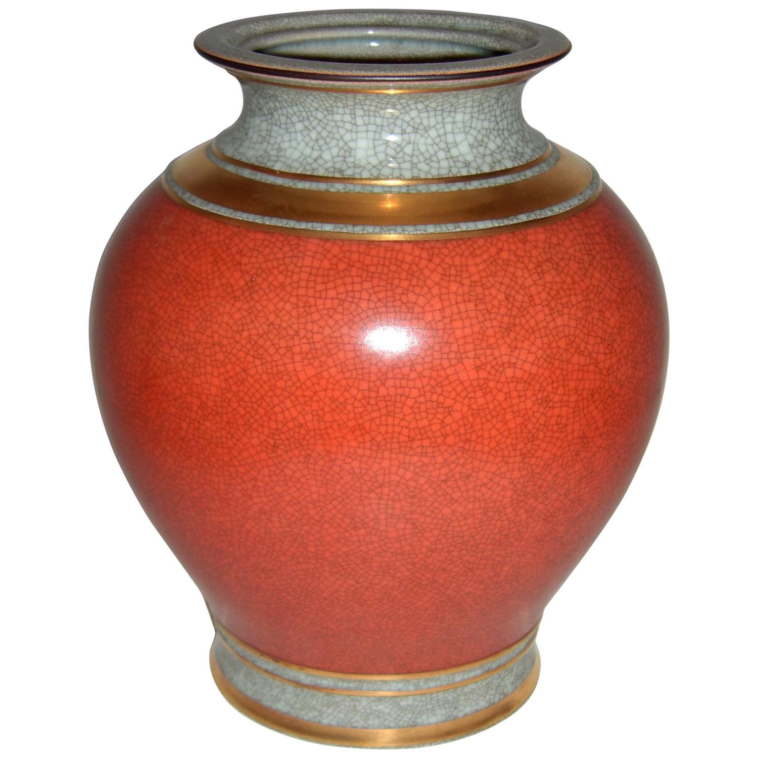 Large MidCentury Royal Copenhagen Craquelé Vase For Sale at 1stdibs